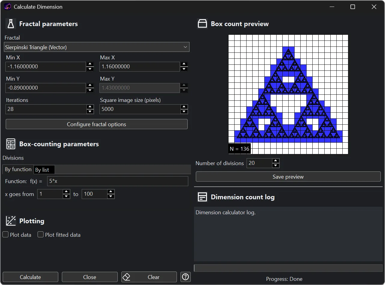 The wxChaos fractal dimension calculator