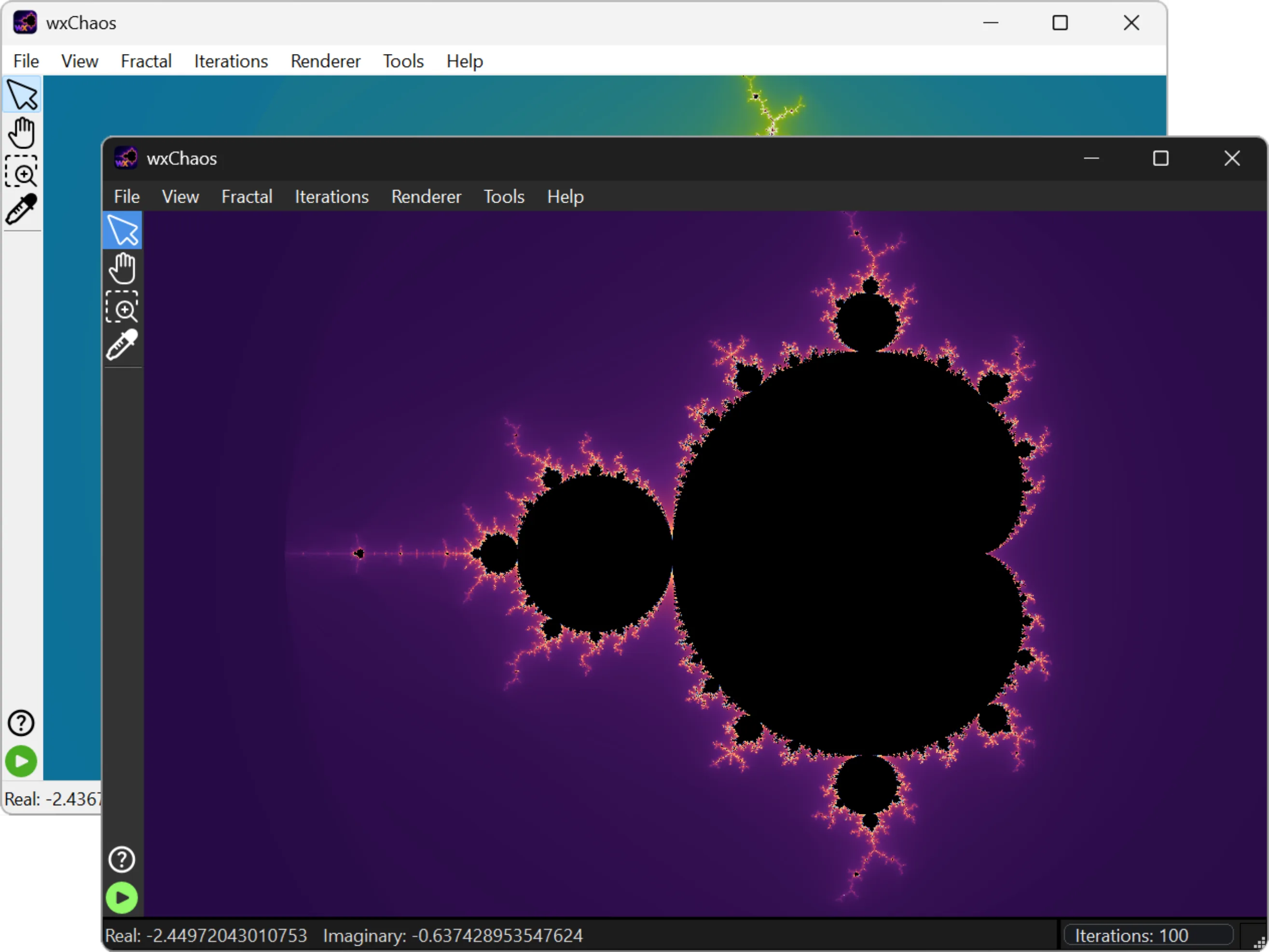 wxChaos running in light and dark mode
