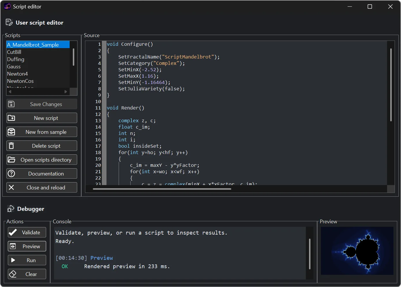 The wxChaos script editor