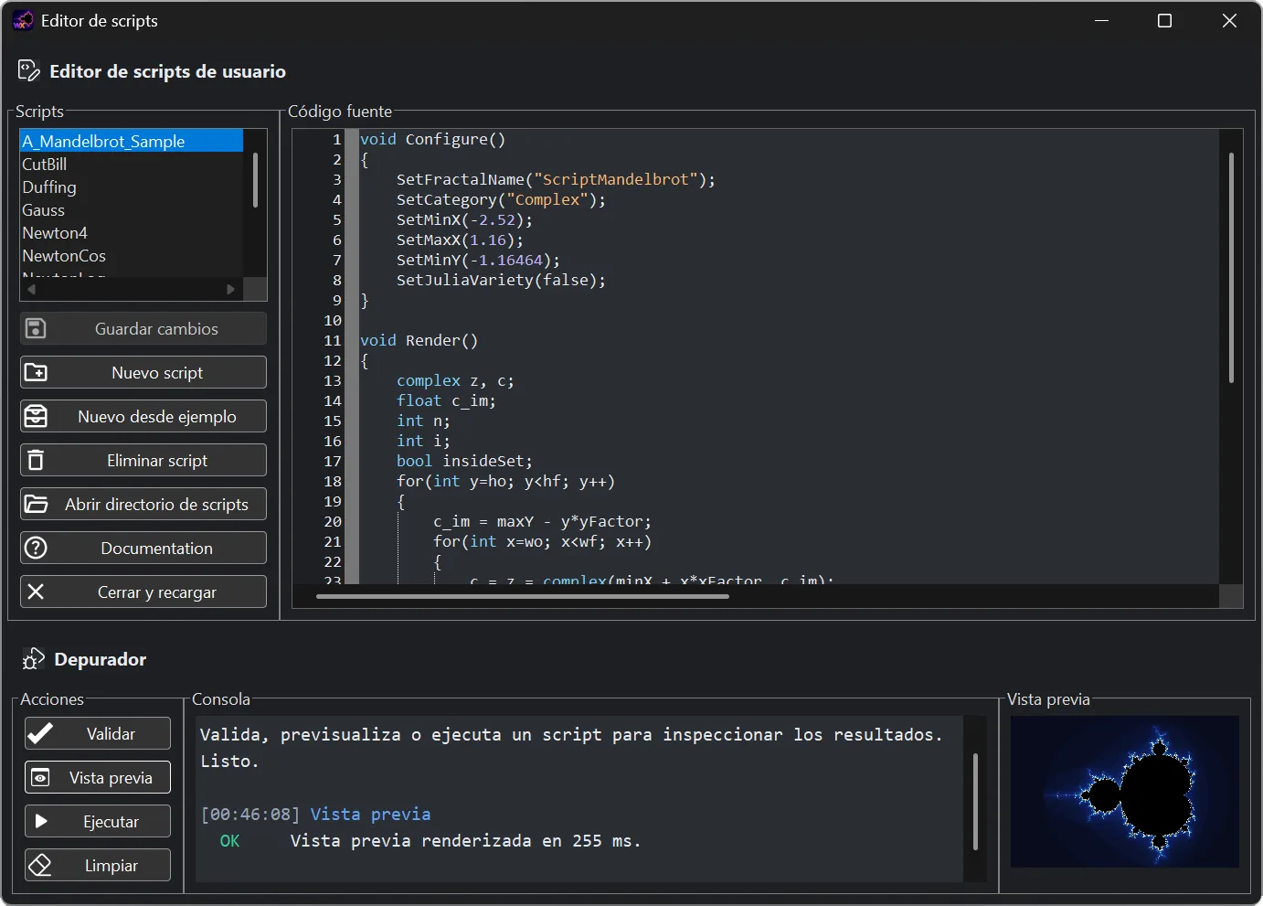 El editor de scripts de wxChaos